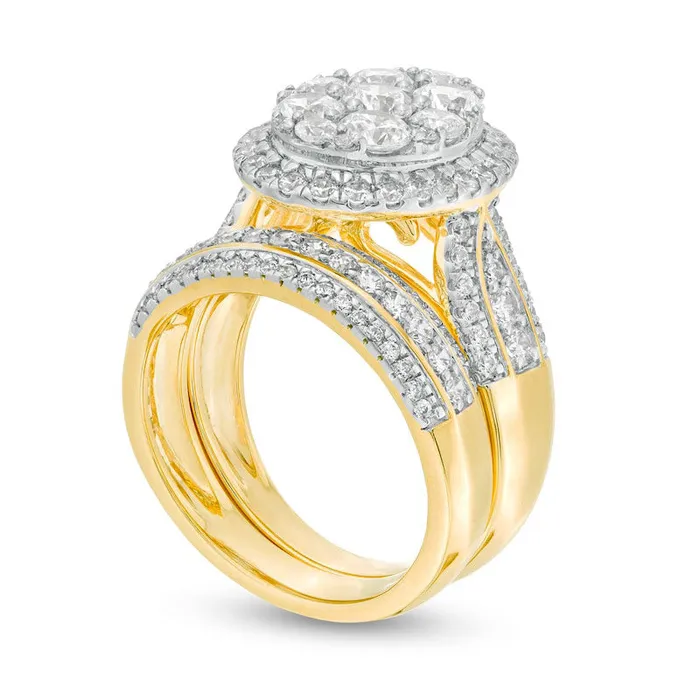 25 CT TW Composite Natural Diamond Oval Frame MultiRow Bridal Engagement Ring Set in Solid 10K Yellow Gold Goldia Rings 25 CT TW Composite Natural Diamond Oval Frame MultiRow Bridal Engagement Ring Set in Solid 10K Yellow Gold Goldia Rings
