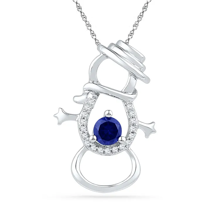 40mm LabCreated Blue Sapphire and Diamond Accent Snowman Pendant in Sterling Silver Goldia Necklaces 40mm LabCreated Blue Sapphire and Diamond Accent Snowman Pendant in Sterling Silver Goldia Necklaces