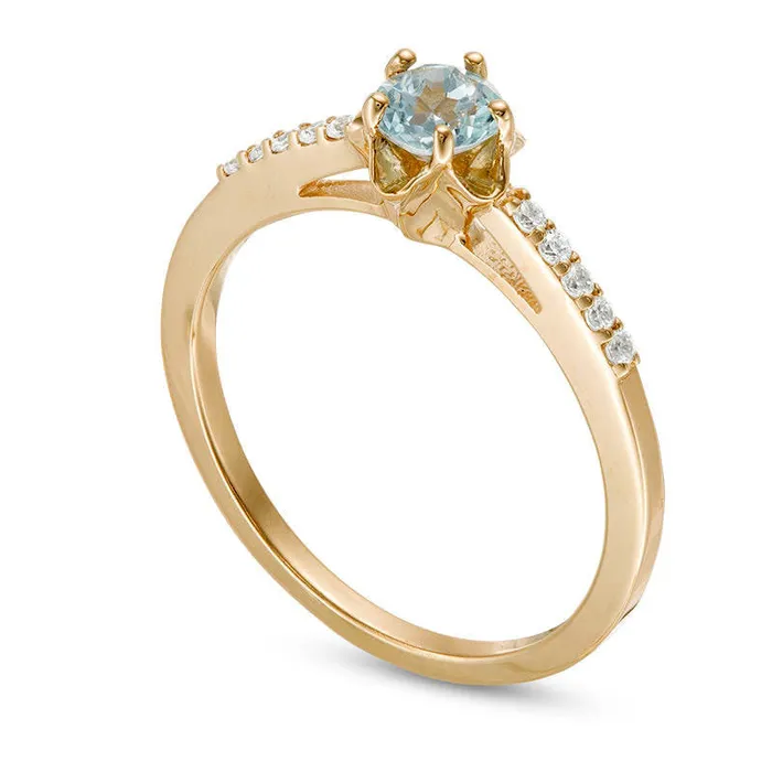 45mm Aquamarine and 007 CT TW Natural Diamond Flower Ring in Solid 10K Yellow Gold Goldia Rings 45mm Aquamarine and 007 CT TW Natural Diamond Flower Ring in Solid 10K Yellow Gold Goldia Rings