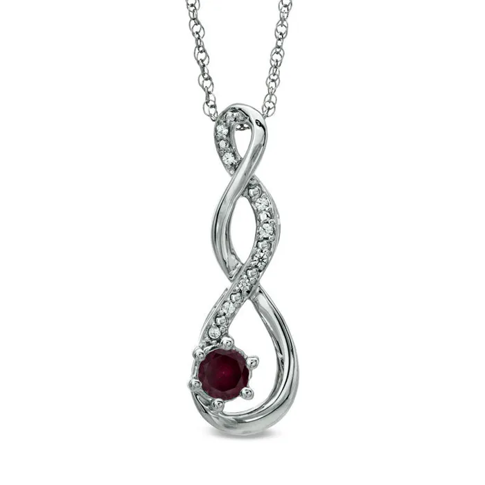 55mm Garnet and Natural Diamond Accent Twist Pendant in Sterling Silver Goldia Necklaces 55mm Garnet and Natural Diamond Accent Twist Pendant in Sterling Silver Goldia Necklaces