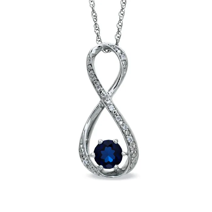 55mm LabCreated Blue Sapphire and Diamond Accent Infinity Pendant in Sterling Silver Goldia Necklaces 55mm LabCreated Blue Sapphire and Diamond Accent Infinity Pendant in Sterling Silver Goldia Necklaces
