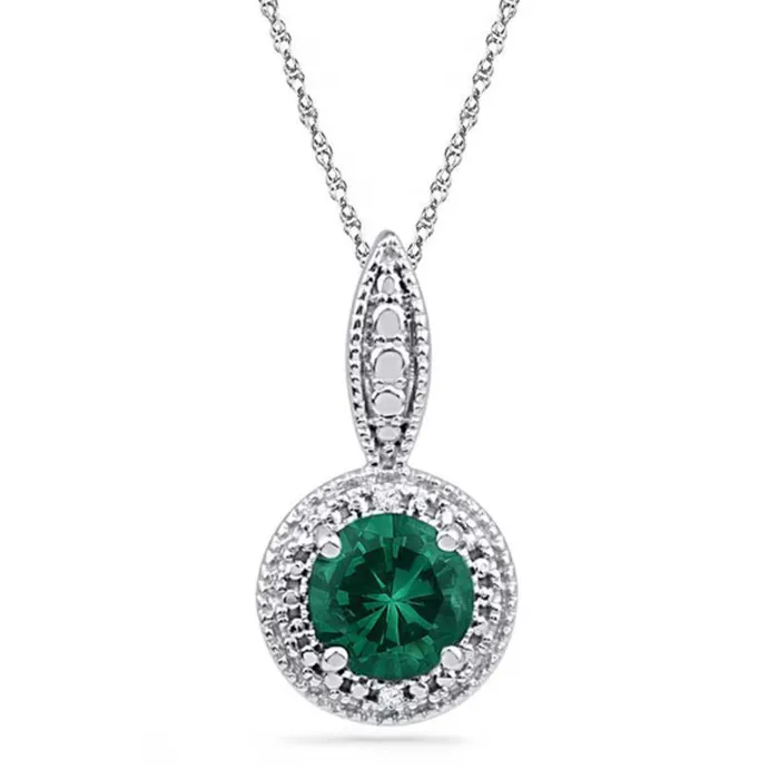 65mm LabCreated Emerald and Diamond Accent Frame Pendant in Sterling Silver Goldia Necklaces 65mm LabCreated Emerald and Diamond Accent Frame Pendant in Sterling Silver Goldia Necklaces