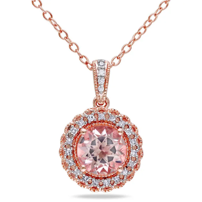 70mm Morganite and 01 CT TW Natural Diamond Frame Pendant in Rose Rhodium Sterling Silver Goldia Necklaces 70mm Morganite and 01 CT TW Natural Diamond Frame Pendant in Rose Rhodium Sterling Silver Goldia Necklaces