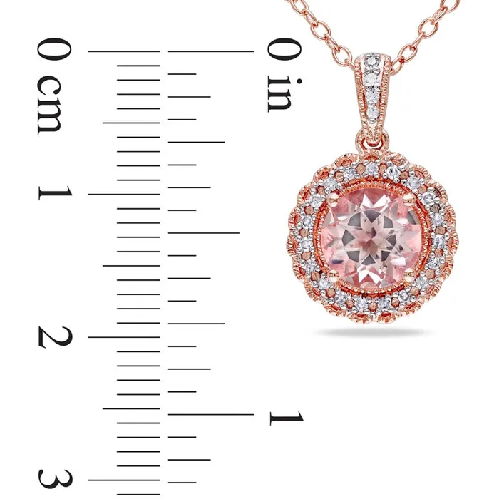 70mm Morganite and 01 CT TW Natural Diamond Frame Pendant in Rose Rhodium Sterling Silver Goldia Necklaces 70mm Morganite and 01 CT TW Natural Diamond Frame Pendant in Rose Rhodium Sterling Silver Goldia Necklaces