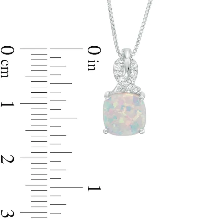 80mm CushionCut LabCreated Opal and 005 CT TW Diamond Ribbon Top Pendant in Sterling Silver Goldia Necklaces 80mm CushionCut LabCreated Opal and 005 CT TW Diamond Ribbon Top Pendant in Sterling Silver Goldia Necklaces