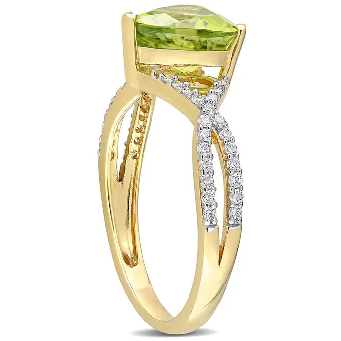 80mm HeartShaped Peridot and 020 CT TW Natural Diamond Twist Split Shank Ring in Solid 14K Gold Goldia Rings 80mm HeartShaped Peridot and 020 CT TW Natural Diamond Twist Split Shank Ring in Solid 14K Gold Goldia Rings