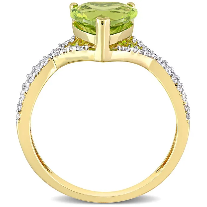 80mm HeartShaped Peridot and 020 CT TW Natural Diamond Twist Split Shank Ring in Solid 14K Gold Goldia Rings 80mm HeartShaped Peridot and 020 CT TW Natural Diamond Twist Split Shank Ring in Solid 14K Gold Goldia Rings