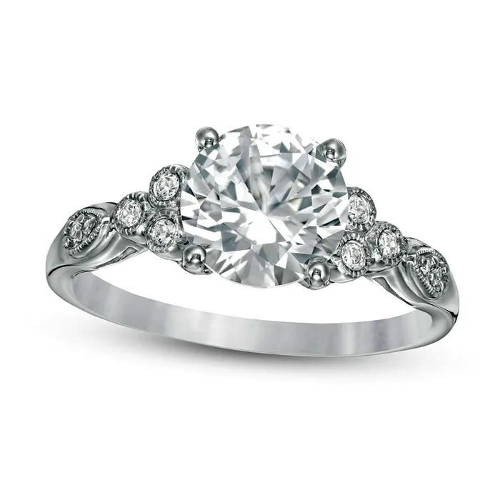 80mm LabCreated White Sapphire and 010 CT TW Diamond TriSides Antique VintageStyle Ring in Solid 10K White Gold Goldia Rings 80mm LabCreated White Sapphire and 010 CT TW Diamond TriSides Antique VintageStyle Ring in Solid 10K White Gold Goldia Rings