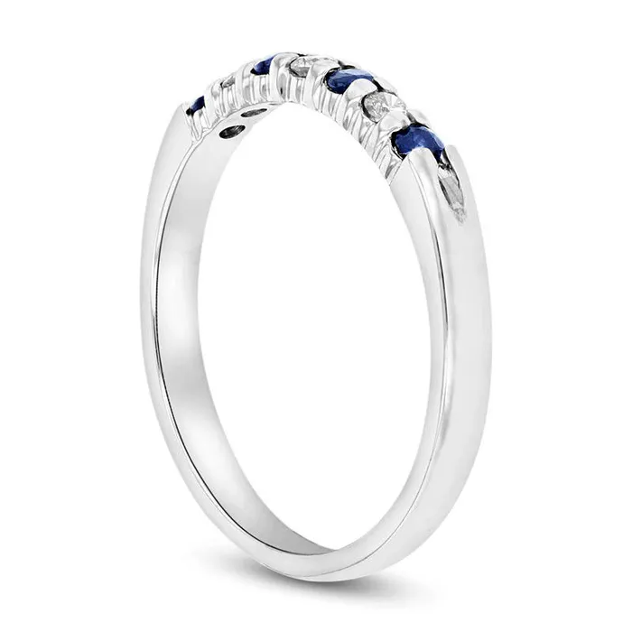 Blue Sapphire and 010 CT TW Natural Diamond Seven Stone Band in Solid 14K White Gold Goldia Rings Blue Sapphire and 010 CT TW Natural Diamond Seven Stone Band in Solid 14K White Gold Goldia Rings