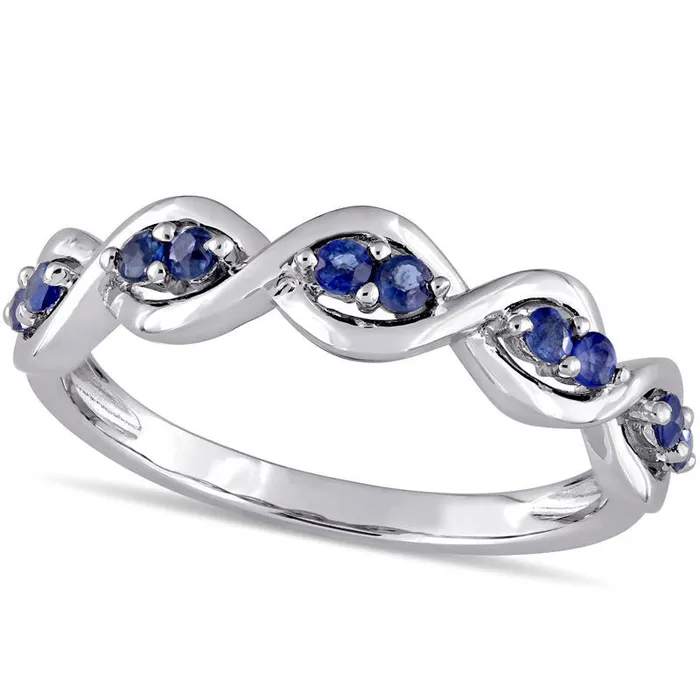 Blue Sapphire Duo Twist Ring in Solid 14K White Gold Goldia Rings