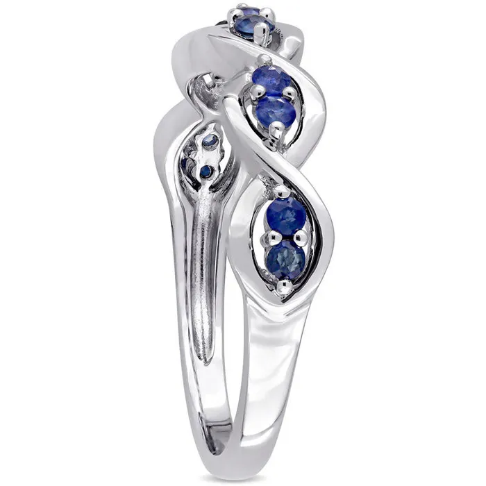 Blue Sapphire Duo Twist Ring in Solid 14K White Gold Goldia Rings Blue Sapphire Duo Twist Ring in Solid 14K White Gold Goldia Rings
