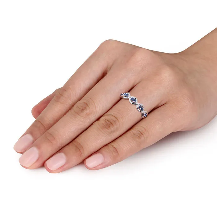 Blue Sapphire Duo Twist Ring in Solid 14K White Gold Goldia Rings Blue Sapphire Duo Twist Ring in Solid 14K White Gold Goldia Rings