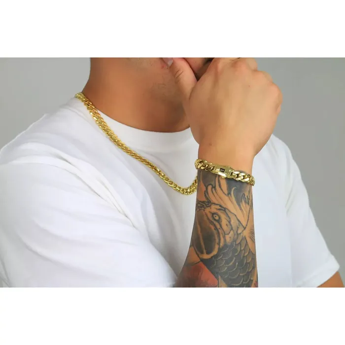 Bracelets 14k Yellow Gold Royal Monaco Miami Cuban Link 9mm Chain Bracelet w Box Clasp 7 Goldiacom