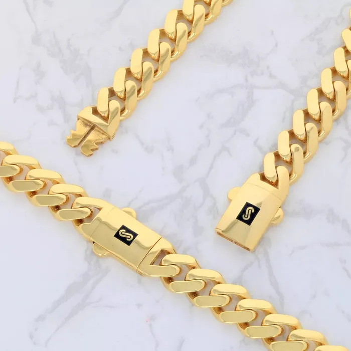 Bracelets 14k Yellow Gold Royal Monaco Miami Cuban Link 9mm Chain Bracelet w Box Clasp 7 Goldiacom