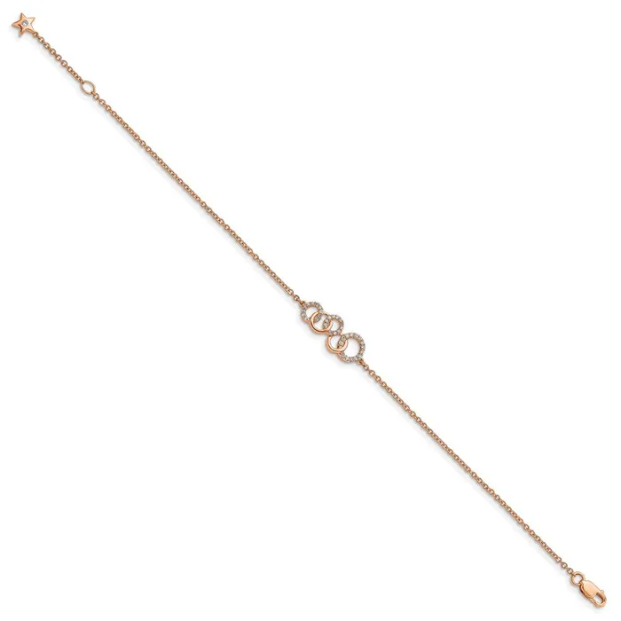 Bracelets goldiaca 14k Rose Gold Natural Diamond Circles wStar Dangle 7in Bracelet