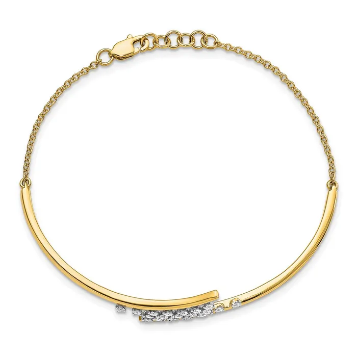 Bracelets goldiaca 14k Yellow Gold Polished Natural Diamond Cluster Center Bar 7in w5 ext Bracelet