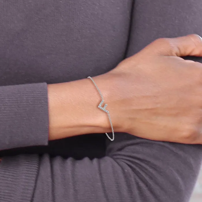 Bracelets goldiaca 14KW Natural Diamond Sideways Letter F w 1in ext Bracelet