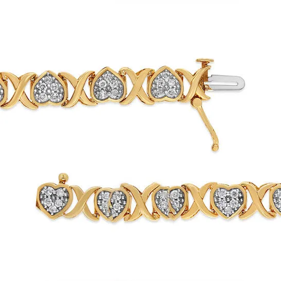 Bracelets JMS always Original Haus of Brilliance 14KY Yellow Gold Plated 925 Sterling Silver 100 Cttw Diamond Heart and X Link Bracelet IJ Color I3 Clarity Bracelets JMS always Original Haus of Brilliance 14KY Yellow Gold Plated 925 Sterling Silver 100 Cttw Diamond Heart and X Link Bracelet IJ Color I3 Clarity
