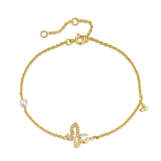 Bracelets JMS always Original Rachel Glauber 14k Yellow Gold Plated with Mother of Pearl Like Cubic Zirconia Butterfly Charm Rope Bracelet w Adjustable Chain Bracelets JMS always Original Rachel Glauber 14k Yellow Gold Plated with Mother of Pearl Like Cubic Zirconia Butterfly Charm Rope Bracelet w Adjustable Chain
