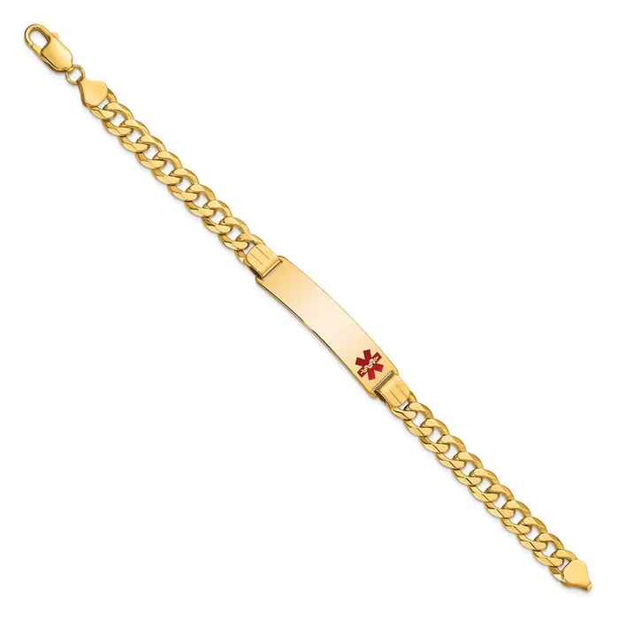 Bracelets MDS Solid 14K Yellow Gold Medical Red Enamel Flat Curb Link ID Bracelet Bracelets MDS Solid 14K Yellow Gold Medical Red Enamel Flat Curb Link ID Bracelet