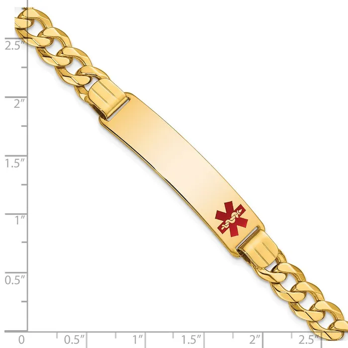 Bracelets MDS Solid 14K Yellow Gold Medical Red Enamel Flat Curb Link ID Bracelet Bracelets MDS Solid 14K Yellow Gold Medical Red Enamel Flat Curb Link ID Bracelet
