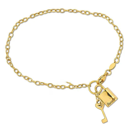 Bracelets Original Amour Padlock Key Charm Bracelet in 14k Yellow Gold JMS always Bracelets Original Amour Padlock Key Charm Bracelet in 14k Yellow Gold JMS always