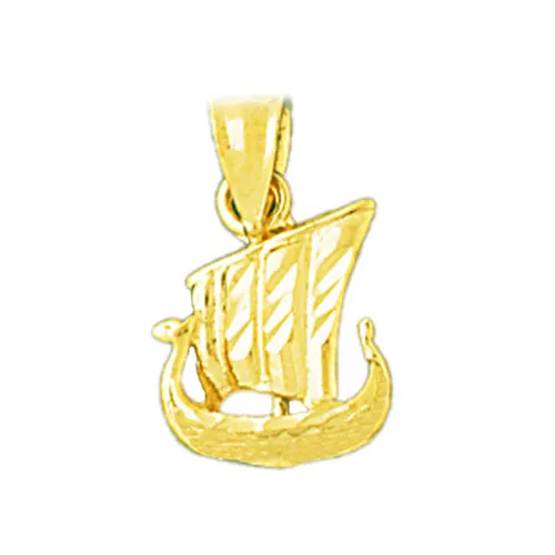 Charm Necklaces 14K Gold 3D Viking Ship Charm Goldia