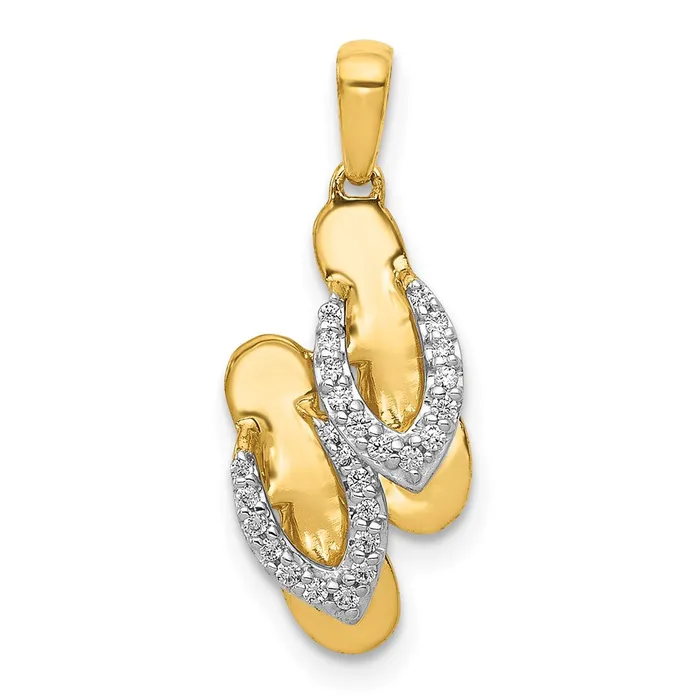 Charm Necklaces 14k Yellow Gold and Rhodium Real Diamond Flip Flops Charm Goldia