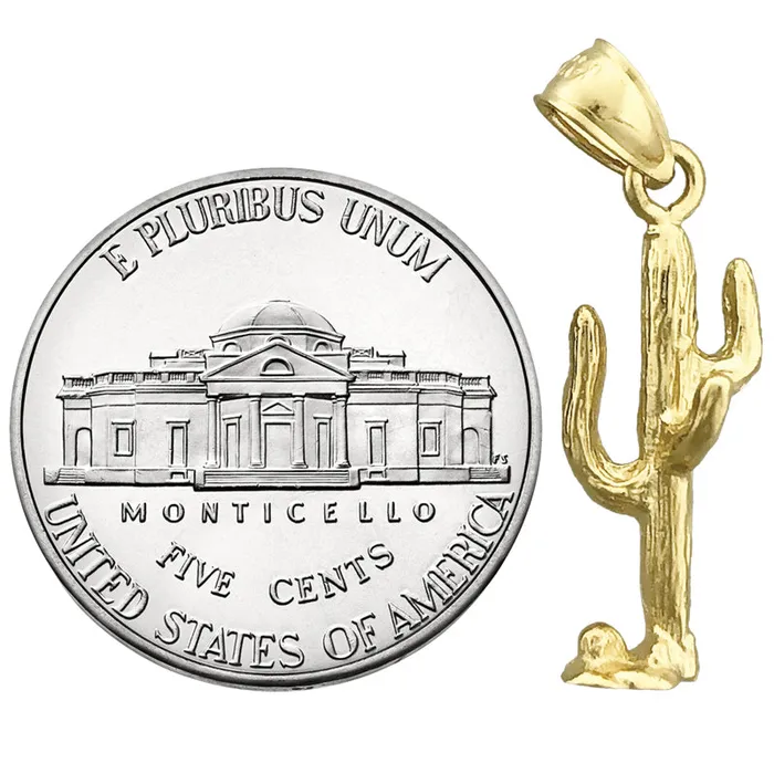 Charm Necklaces Goldia 14K Gold 3D Saguaro Cactus Charm