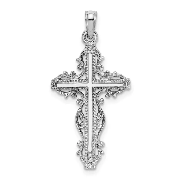 Charm Necklaces Goldia 14k White Gold Cross w Lace Trim Charm