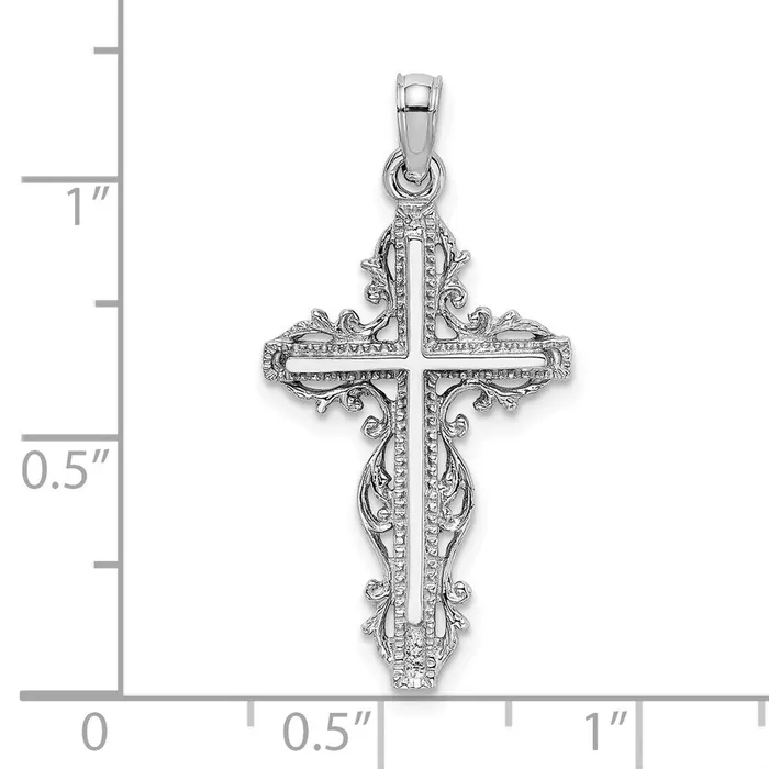 Charm Necklaces Goldia 14k White Gold Cross w Lace Trim Charm