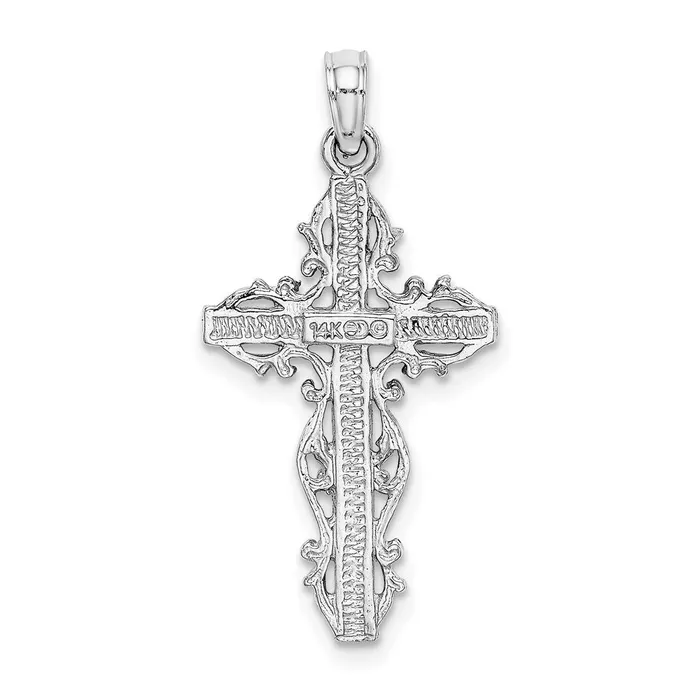 Charm Necklaces Goldia 14k White Gold Cross w Lace Trim Charm