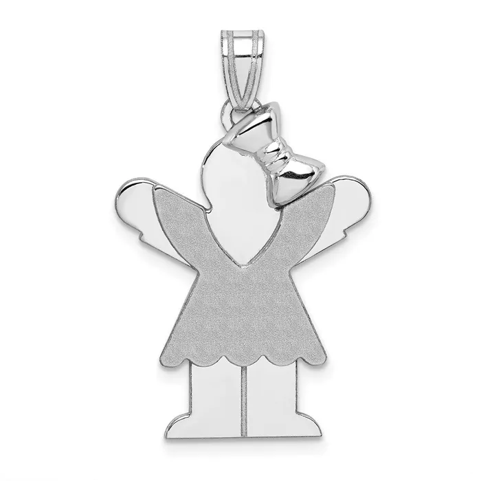 Charm Necklaces Goldia 14k White Gold Medium Girl with Bow on Right Engravable Charm Charm Necklaces Goldia 14k White Gold Medium Girl with Bow on Right Engravable Charm