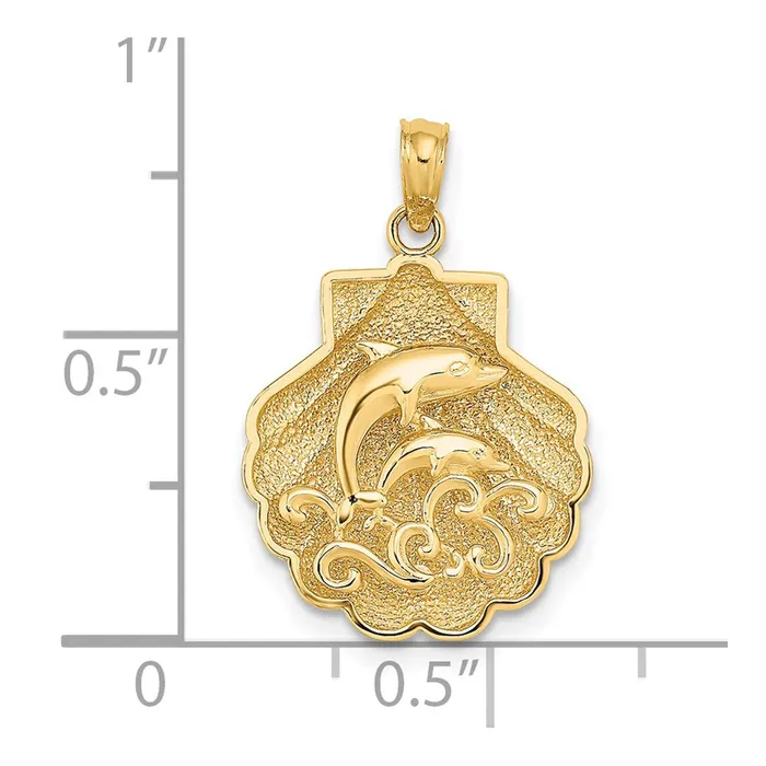 Charm Necklaces Goldia 14k Yellow Gold Reversible Dolphins and Waves in Shell Charm