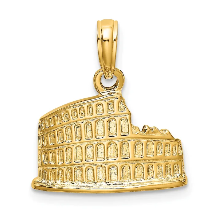 Charm Necklaces Goldia 14k Yellow Gold Textured 2D Coliseum Charm