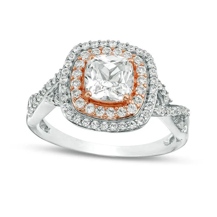 CushionCut LabCreated White Sapphire Double Frame Twist Ring in Sterling Silver with Solid 14K Rose Gold Plate Goldia Rings CushionCut LabCreated White Sapphire Double Frame Twist Ring in Sterling Silver with Solid 14K Rose Gold Plate Goldia Rings