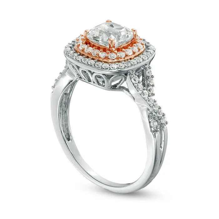 CushionCut LabCreated White Sapphire Double Frame Twist Ring in Sterling Silver with Solid 14K Rose Gold Plate Goldia Rings CushionCut LabCreated White Sapphire Double Frame Twist Ring in Sterling Silver with Solid 14K Rose Gold Plate Goldia Rings