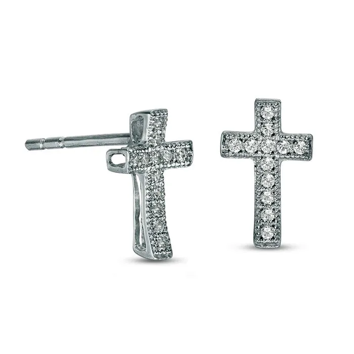 Diamond Accent Cross Drop Earrings in 10K White Gold Goldia Earrings