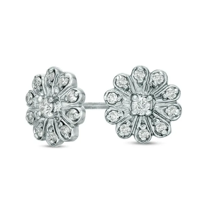 Earrings 025 CT TW Diamond Flower Frame Stud Earrings in 10K White Gold Goldia Earrings 025 CT TW Diamond Flower Frame Stud Earrings in 10K White Gold Goldia