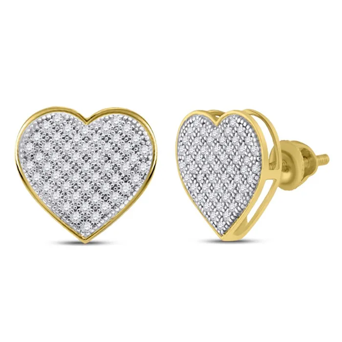 Earrings 10k Yellow Gold Round Diamond Heart Cluster Earrings 13 Cttw gndatlanta