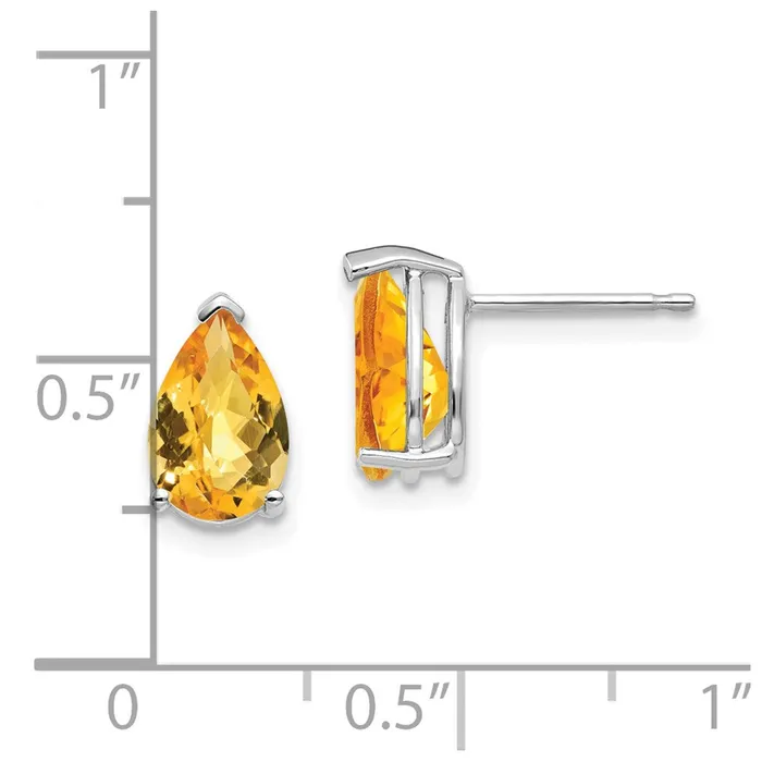 Earrings 14k White Gold 9x6mm Pear Citrine Checker Earrings Goldia
