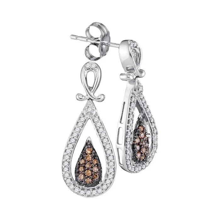 Earrings 14k White Gold Brown Diamond Teardrop Dangle Earrings 13 Cttw gndatlanta