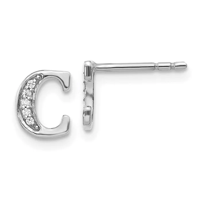 Earrings 14k White Gold Real Diamond Initial C Earrings Goldia