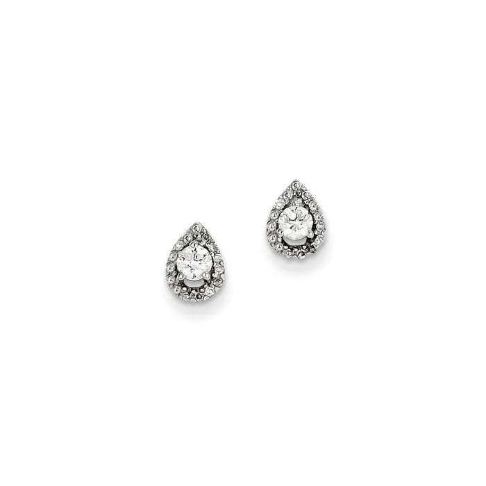 Earrings 14K White Gold Real Diamond Teardrop Post Earrings Goldia