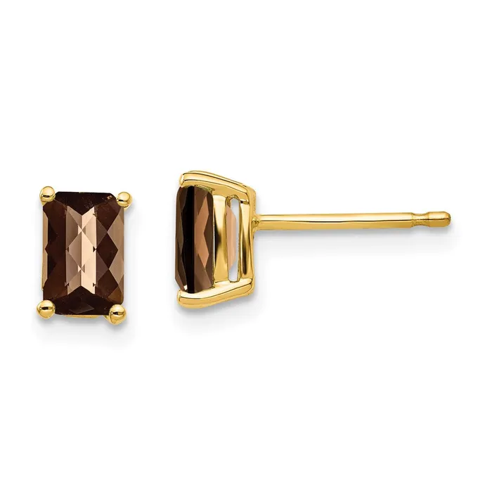 Earrings 14k Yellow Gold 6x4 Octagon CheckerCut Smok Yellow Gold Quartz Earrings Goldia Earrings 14k Yellow Gold 6x4 Octagon CheckerCut Smok Yellow Gold Quartz Earrings Goldia