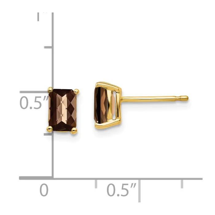 Earrings 14k Yellow Gold 6x4 Octagon CheckerCut Smok Yellow Gold Quartz Earrings Goldia