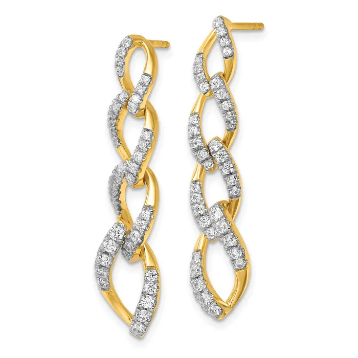 Earrings 14k Yellow Gold Lab Grown Diamond VSSI G Twisted Link Post Dangle Earrings Goldia