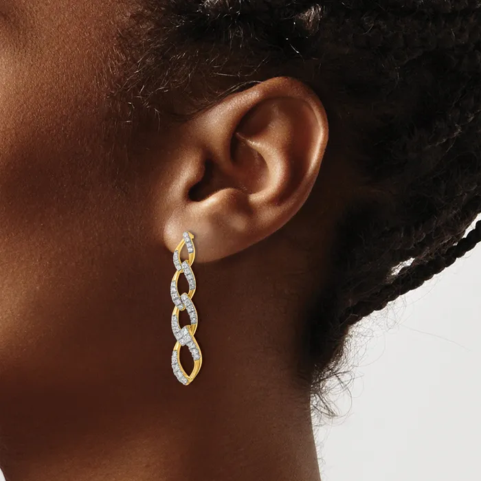 Earrings 14k Yellow Gold Lab Grown Diamond VSSI G Twisted Link Post Dangle Earrings Goldia