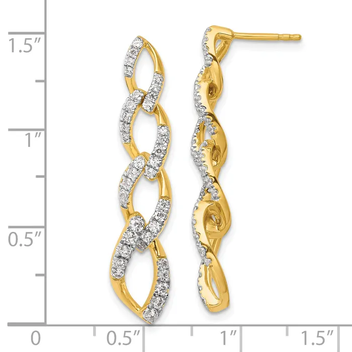 Earrings 14k Yellow Gold Lab Grown Diamond VSSI G Twisted Link Post Dangle Earrings Goldia