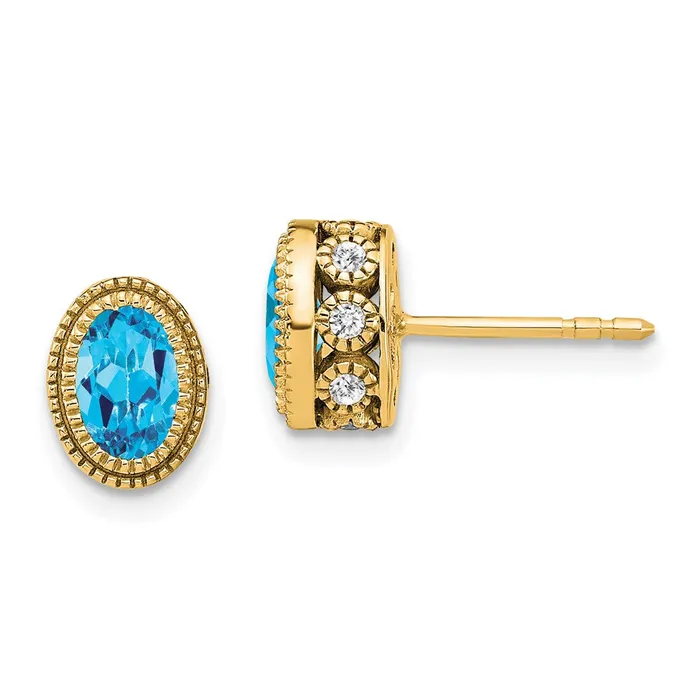 Earrings 14k Yellow Gold Oval Blue Topaz and Real Diamond Earrings Goldia Earrings 14k Yellow Gold Oval Blue Topaz and Real Diamond Earrings Goldia